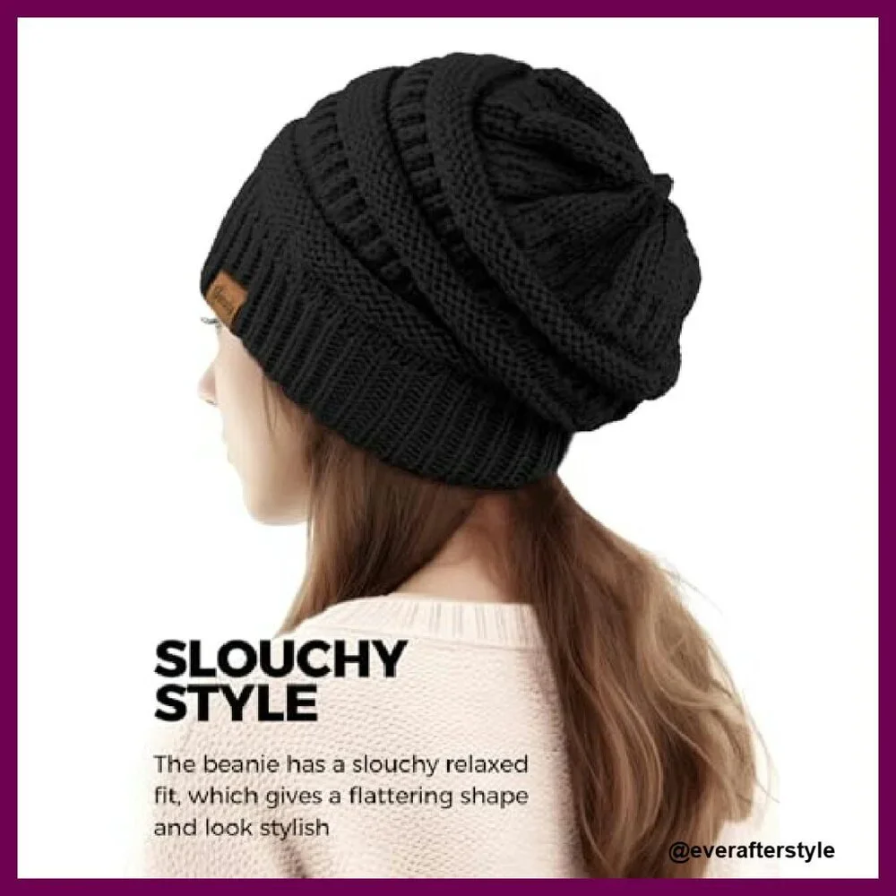 Chunky Cable Knit Slouchy Beanie Winter Hat Warm Oversized Minimal Chic